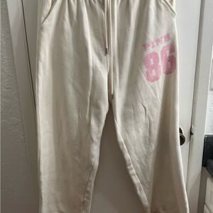 PINK Victoria's Secret Cream Wide Leg Sweatpants with Pink '86' Graphic